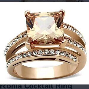 Rose Gold, Stainless Steel, Champagne Cubic Zirconia Cocktail Ring